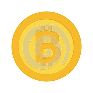 Bitcoin crypto currency blockchain. Gold coin money with bitcoins sign symbol. Cash business icon. Wealth concept. Flat design. Is