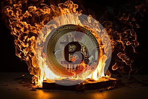 Bitcoin crypto currency burning. Concept business