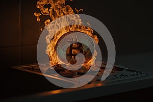 Bitcoin crypto currency burning. Concept business