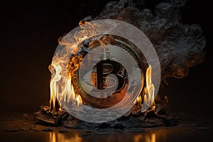 Bitcoin crypto currency burning. Concept business