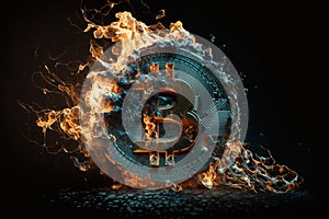 Bitcoin crypto currency burning. Concept business