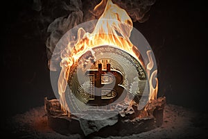 Bitcoin crypto currency burning. Concept business
