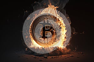 Bitcoin crypto currency burning. Concept business