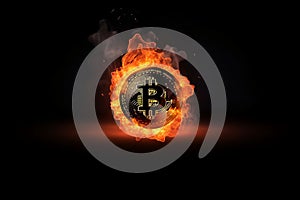 Bitcoin crypto currency digital money burning banner,Generative AI