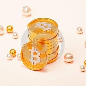 Bitcoin crypto currency gold coins, e-commerce investment concept, 3d render