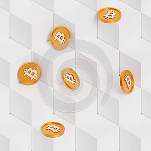 Bitcoin crypto currency gold coins, e-commerce investment concept, 3d render