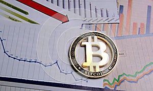 Bitcoin crypto currency over diagrams