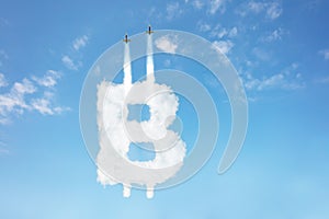 Bitcoin crypto currency up growth cloud concept