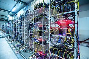 Bitcoin and crypto mining farm. Big data center