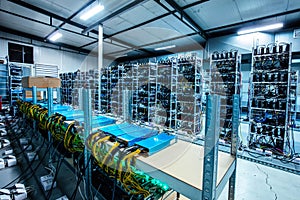 Bitcoin and crypto mining farm. Big data center