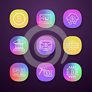 Bitcoin cryptocurrency app icons set