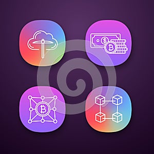 Bitcoin cryptocurrency app icons set