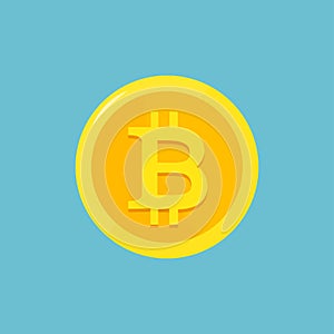 Bitcoin cryptocurrency block chain flat symbol on blue geometric background. Bitcoin logo. Virtual money. Vector illustration