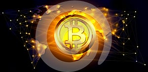 Bitcoin cryptocurrency blockchain technology abstract background .3D ilustration.