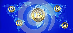 Bitcoin cryptocurrency blockchain technology abstract background .3D ilustration.