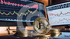 Bitcoin cryptocurrency coin on the background
