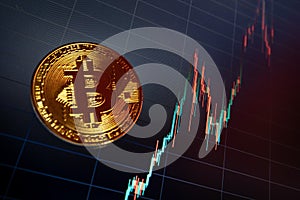 Bitcoin cryptocurrency coin on the background of the chart