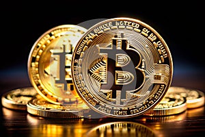 Bitcoin Cryptocurrency Coins on Black Background