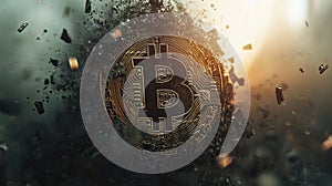 Bitcoin Cryptocurrency Digital Currency Exploding Dust Particles Abstract Background