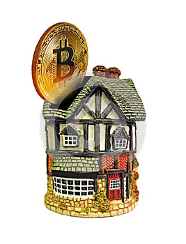 Bitcoin cryptocurrency digital virtual money cash savings future banking real estate online internet web box slot piggy bank home