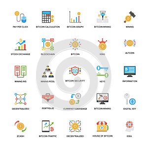 Bitcoin and Cryptocurrency Flat Icons Collection