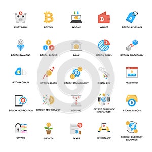 Bitcoin and Cryptocurrency Flat Icons Pack