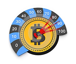 Bitcoin cryptocurrency growing crypto chart as a financial decentralized symbol of banking future, crypto art speedometer