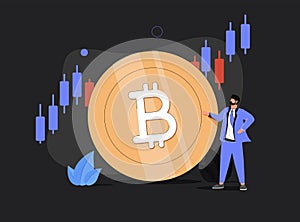 Bitcoin and cryptocurrency investing, crypto trading make profit and earning from Bitcoin price, businessman investor.