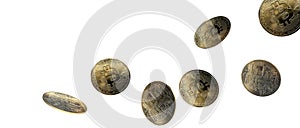 Bitcoin cryptocurrency isolated on white Background. Cryptocurrencies that lose prices and values are dwindling concept. banner