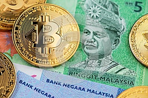 Bitcoin Cryptocurrency and Malaysia Ringgit currency.