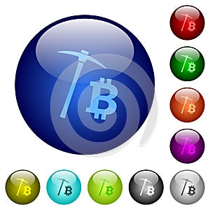 Bitcoin cryptocurrency mining color glass buttons