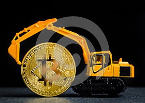 Bitcoin cryptocurrency mining concept. Blockchain technology. Mi photo
