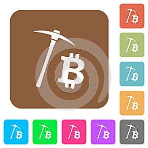 Bitcoin cryptocurrency mining rounded square flat icons