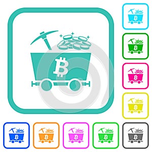 Bitcoin cryptocurrency mining with treasure vivid colored flat icons