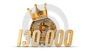 Bitcoin cryptocurrency to 130,000 price point. 3D Rendering