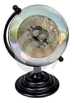 Bitcoin in a crystal globe