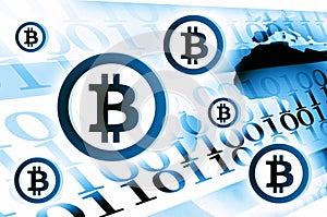 Bitcoin currency background illustration light blue