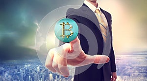 Bitcoin currency with businessman
