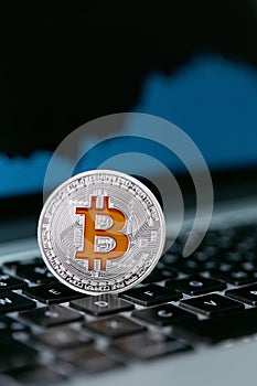 Bitcoin Currency Close Up. Cryptocurrency Coin
