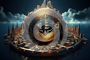 Bitcoin Currency in Futuristic Abstract Setting - Cryptocurrency Finance Concept