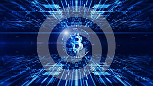 Bitcoin currency sign in digital cyberspace, Business and Technology Concept