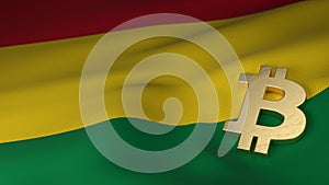 Bitcoin Currency Symbol on Flag of Bolivia