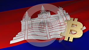 Bitcoin Currency Symbol on Flag of Cambodia