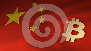 Bitcoin Currency Symbol on Flag of China