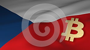 Bitcoin Currency Symbol on Flag of Czech Republic