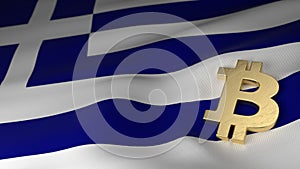 Bitcoin Currency Symbol on Flag of Greece