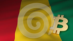 Bitcoin Currency Symbol on Flag of Guinea