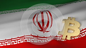 Bitcoin Currency Symbol on Flag of Iran