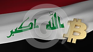 Bitcoin Currency Symbol on Flag of Iraq