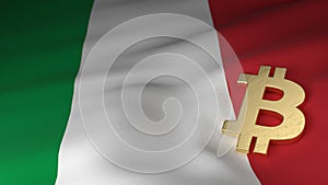 Bitcoin Currency Symbol on Flag of Italy